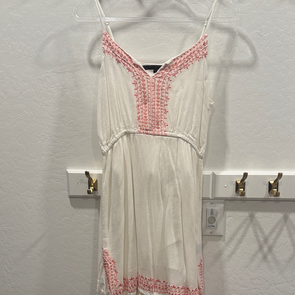 Chic White and Pink Embroidered Mini Dress